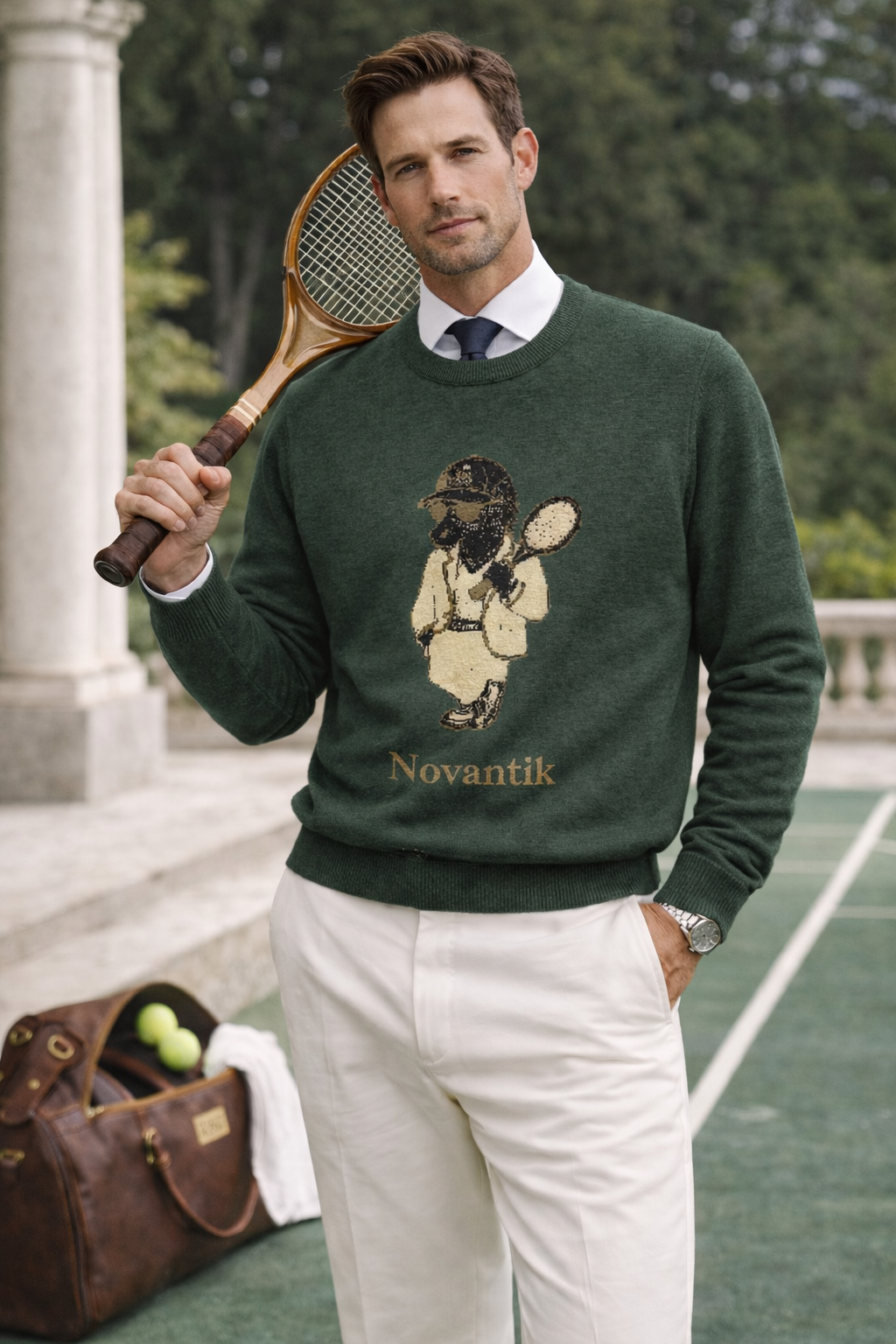 Novantik Signature Pullover aus Wolle Olive